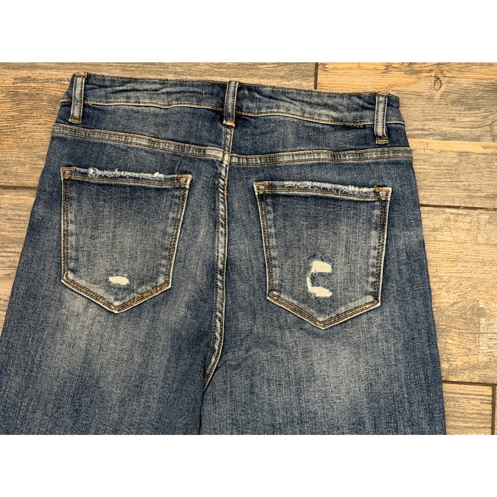 Risen Jeans High Rise Wide Leg Distressed Raw Hem Cropped Denim Blue Size 9/29 - Picture 10 of 10